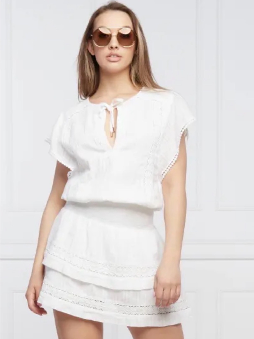 Melissa Odabash Georgie White Embroidered Tiered Mini Dress XS Cotton
